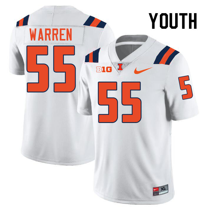 Youth #55 Jeremiah Warren Illinois Fighting Illini College Football Jerseys Stitched-White